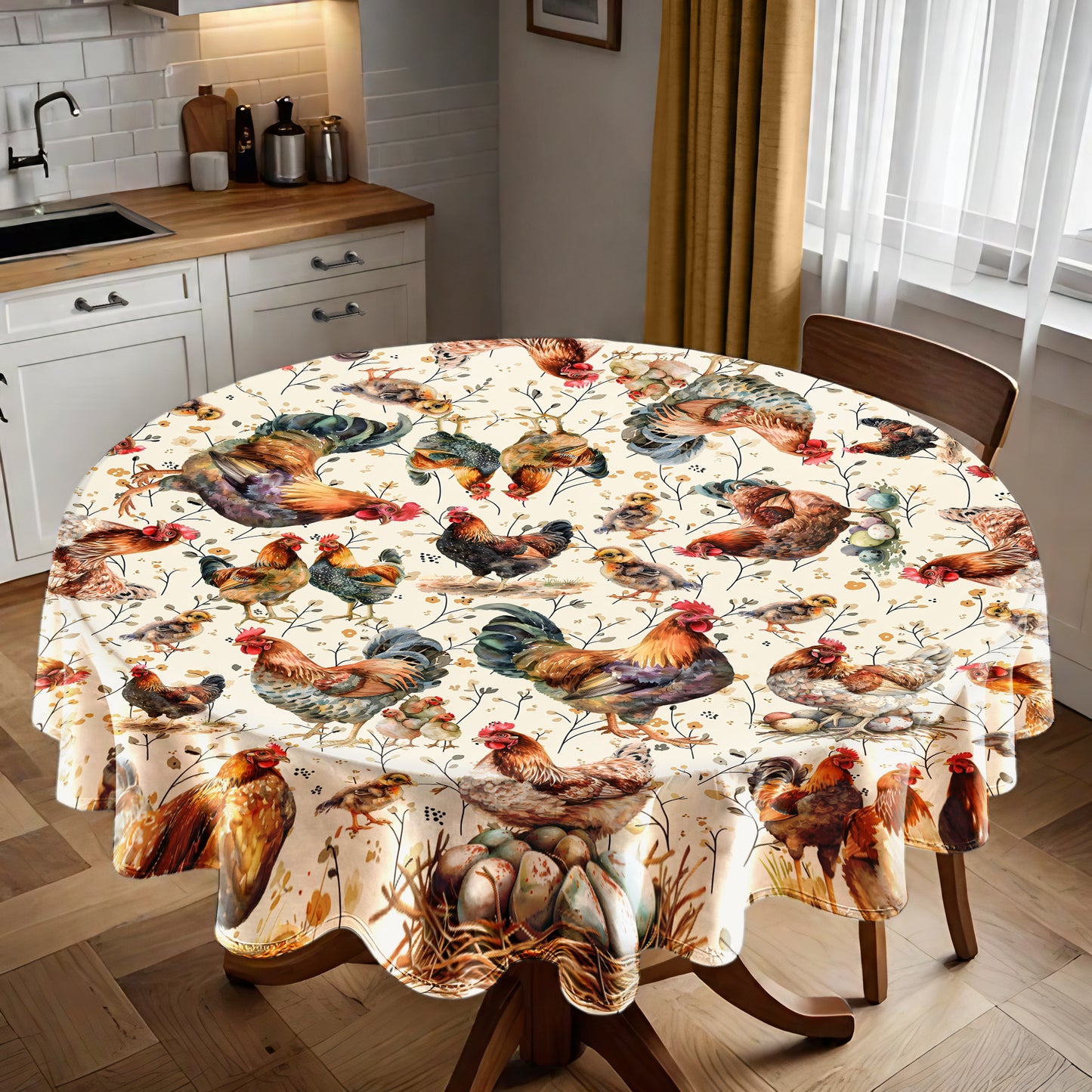 Chicken Family Round Tablecloth by Mark van Vuuren
