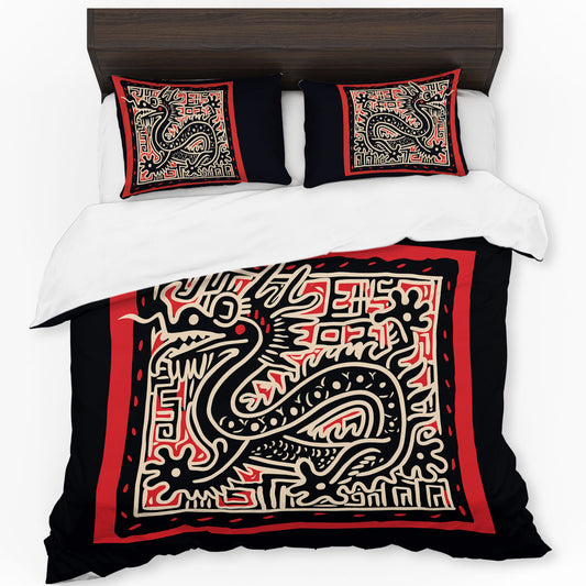 Chinese Black and Red Dragon by Wikus Schalkwyk Duvet Cover Set