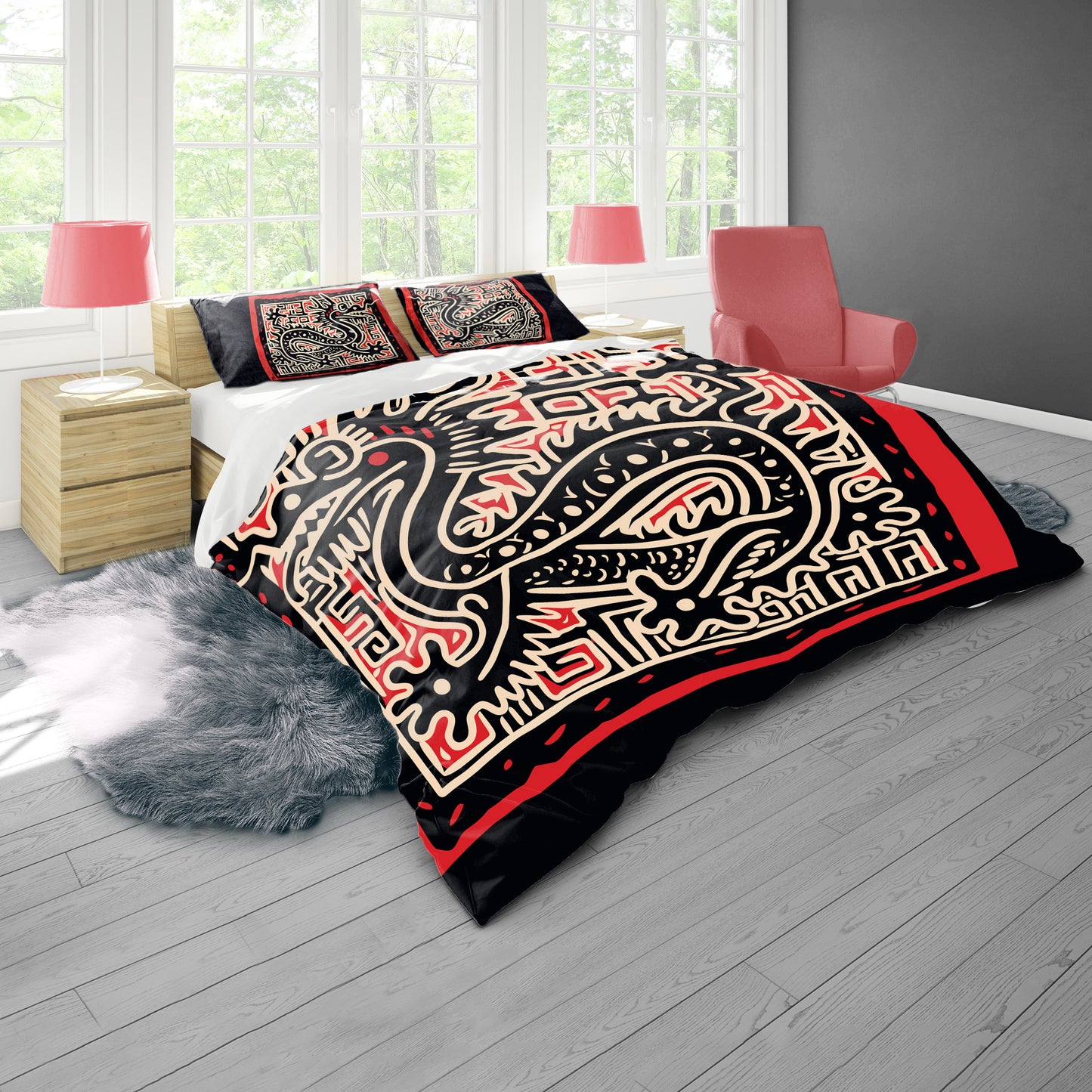 Chinese Black and Red Dragon by Wikus Schalkwyk Duvet Cover Set