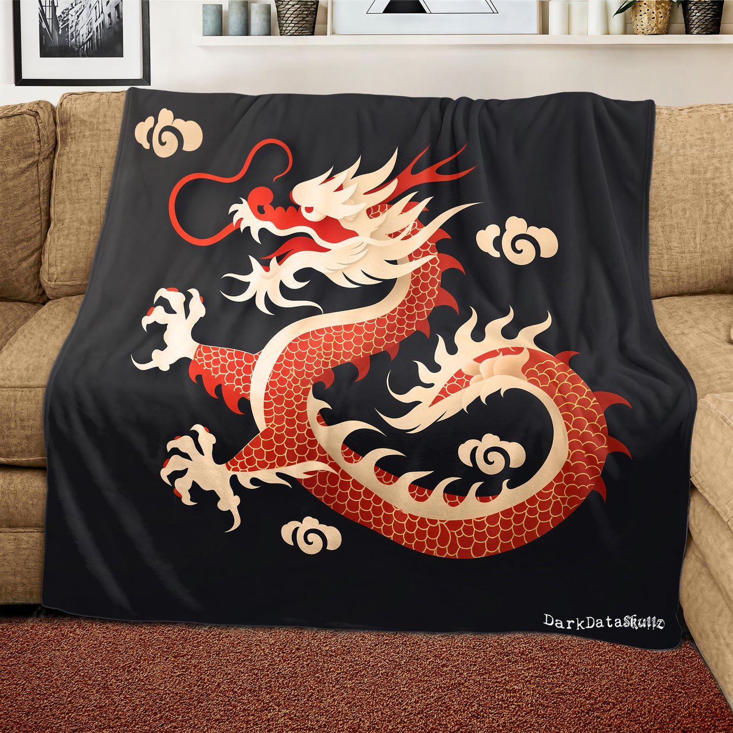 Chinese Dragon on Black Light Weight Fleece by Wikus Schalkwyk
