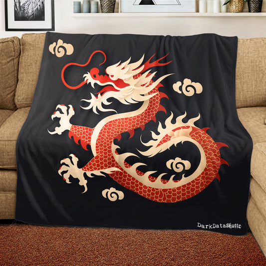 Chinese Dragon on Black Light Weight Fleece by Wikus Schalkwyk
