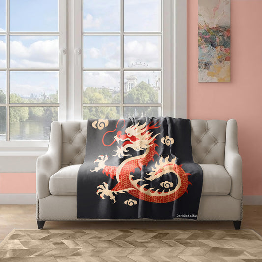 Chinese Dragon on Black Light Weight Fleece by Wikus Schalkwyk