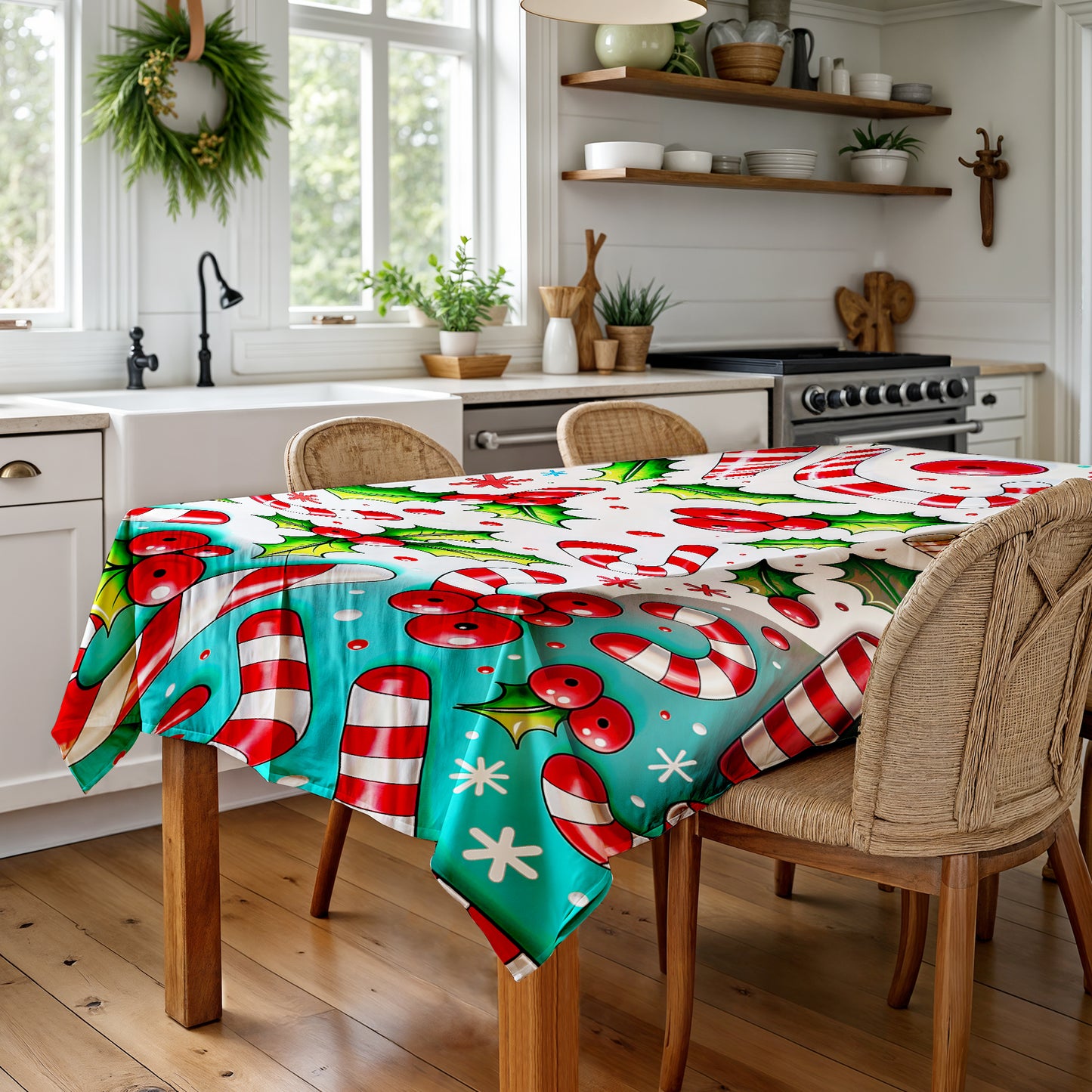 Christmas Candy Canes Rectangle Tablecloth