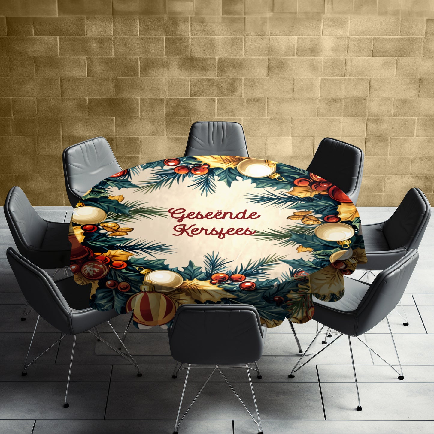 Christmas Holly Round Tablecloth