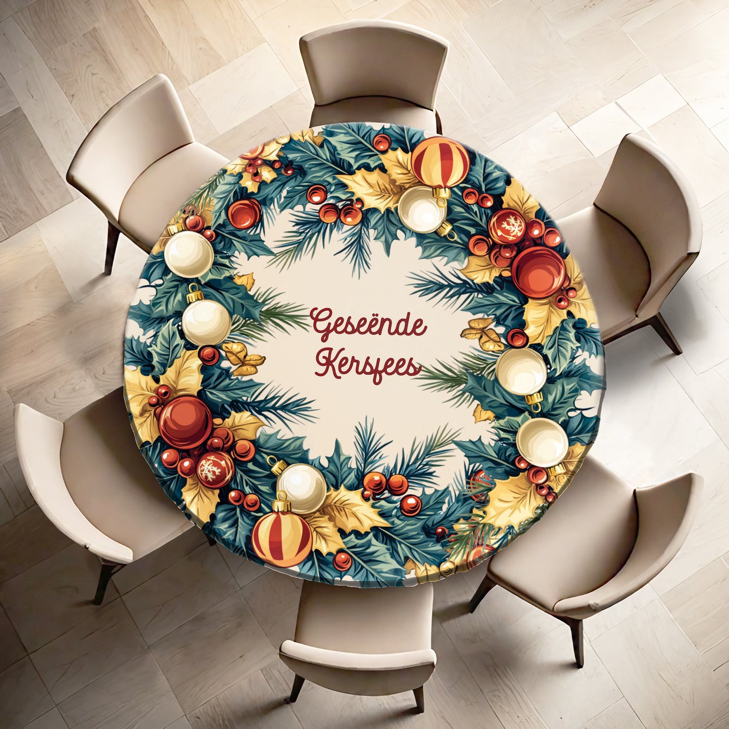 Christmas Holly Round Tablecloth