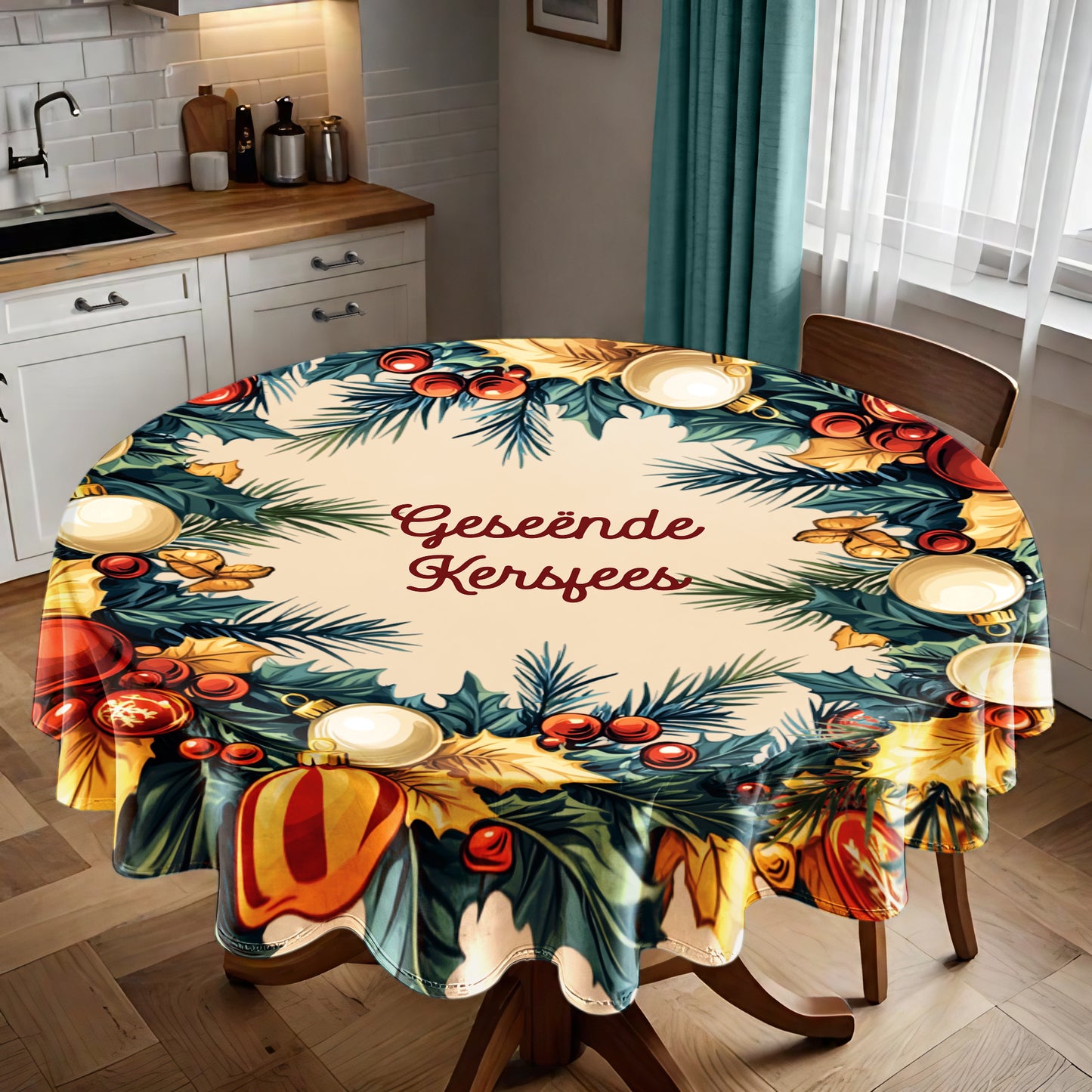 Christmas Holly Round Tablecloth