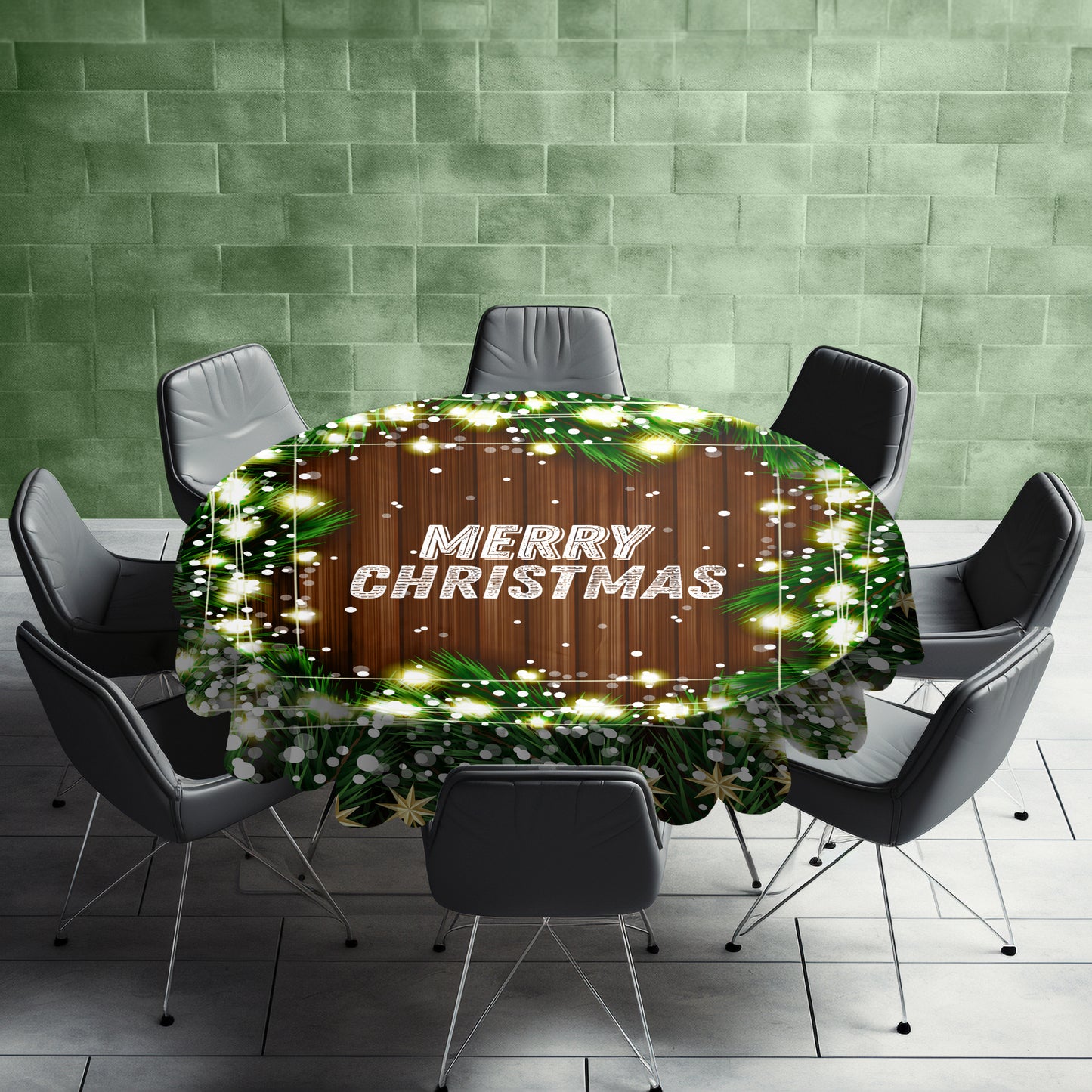 Christmas Lights Round Tablecloth
