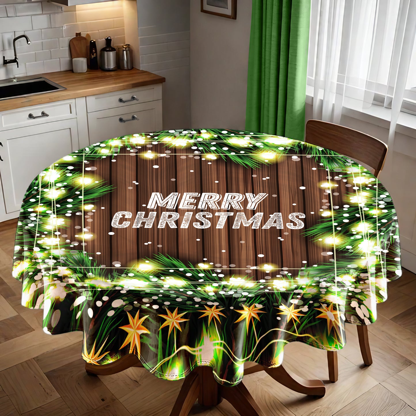 Christmas Lights Round Tablecloth