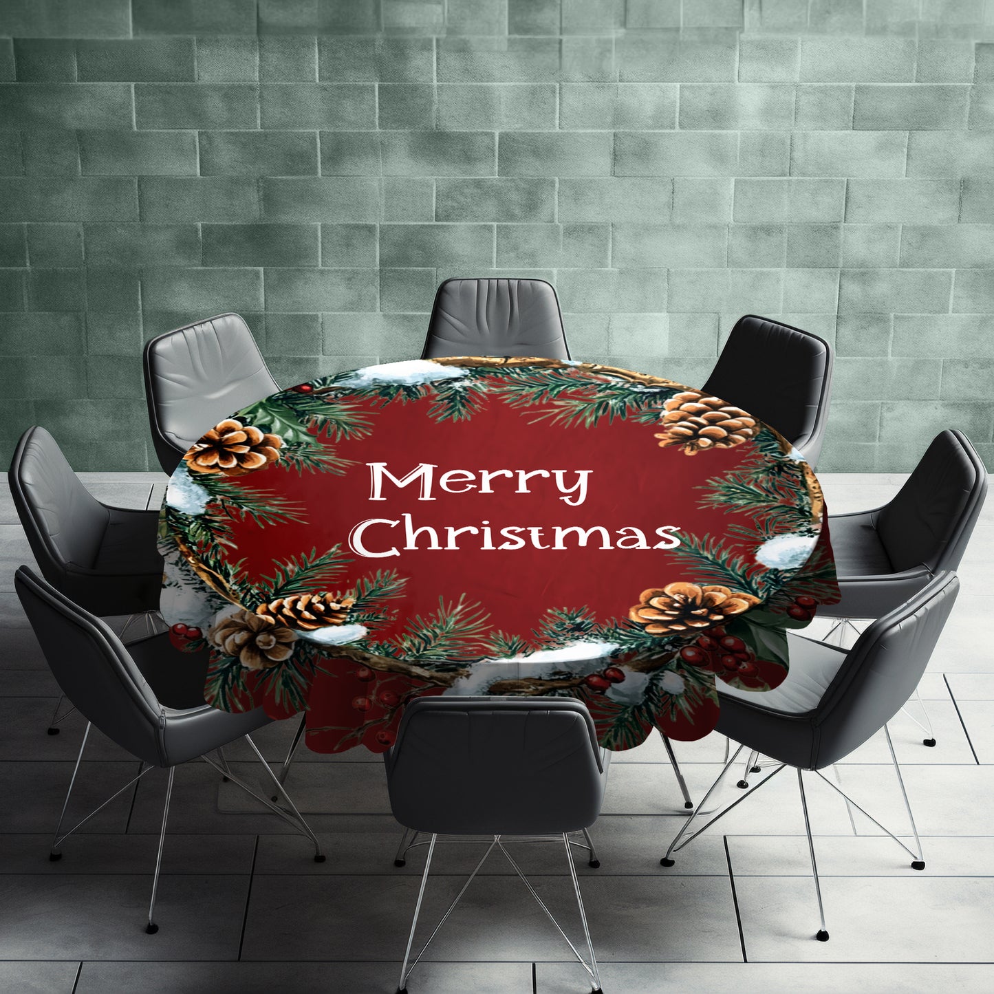 Christmas Pine Cones Round Tablecloth