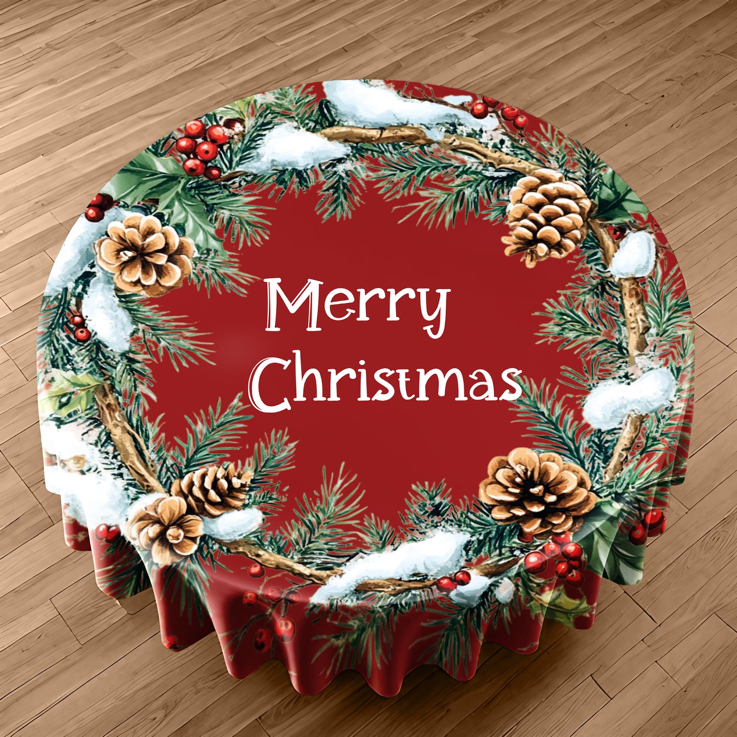 Christmas Pine Cones Round Tablecloth