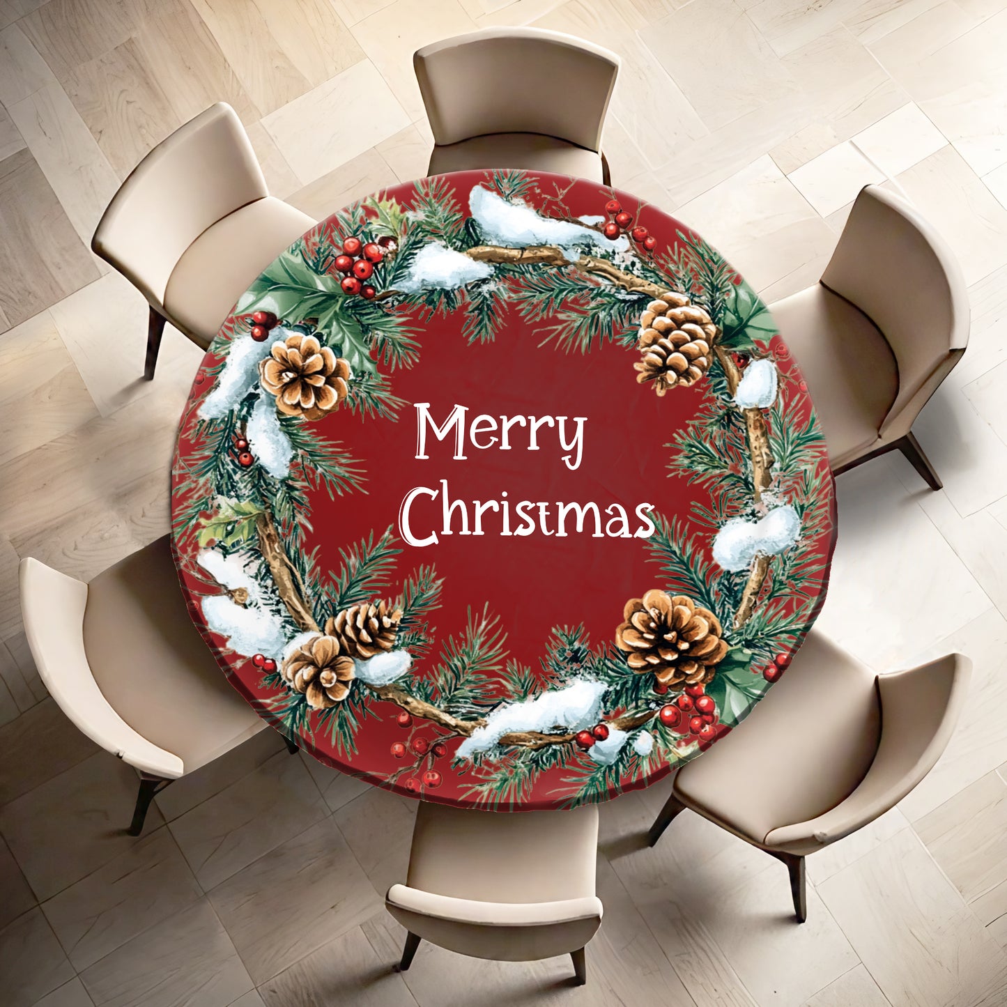 Christmas Pine Cones Round Tablecloth