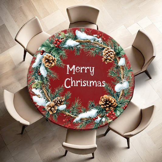 Christmas Pine Cones Round Tablecloth