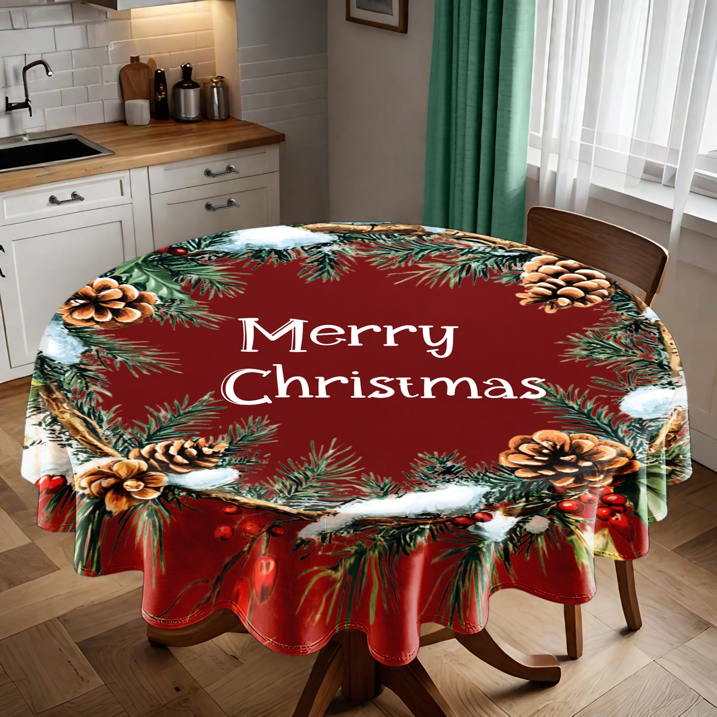 Christmas Pine Cones Round Tablecloth