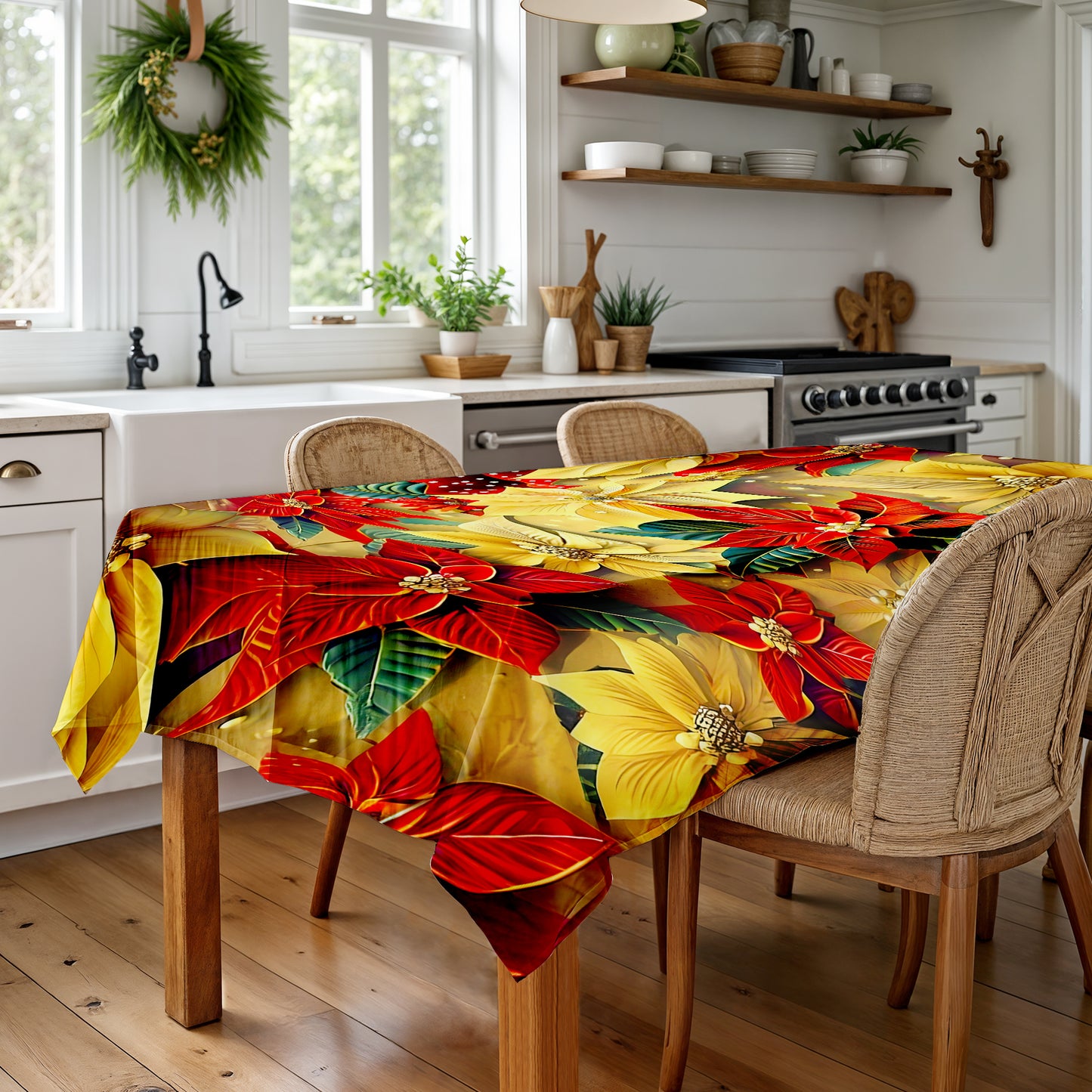 Christmas Pointsettias Rectangle Tablecloth