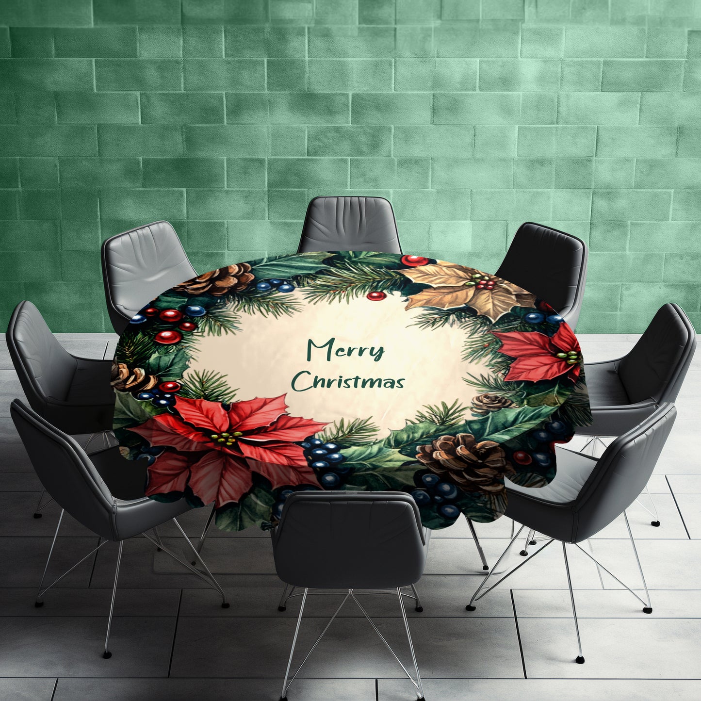 Christmas Wreath Round Tablecloth