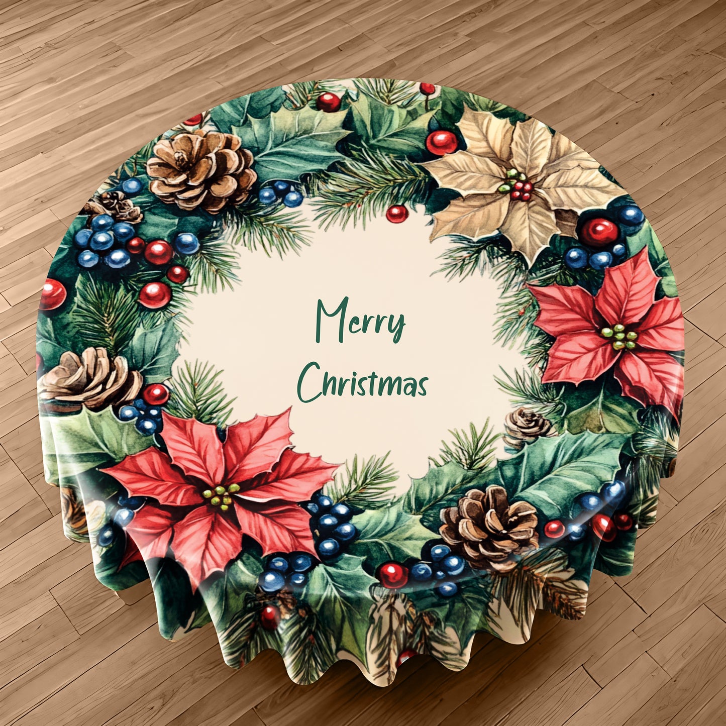 Christmas Wreath Round Tablecloth