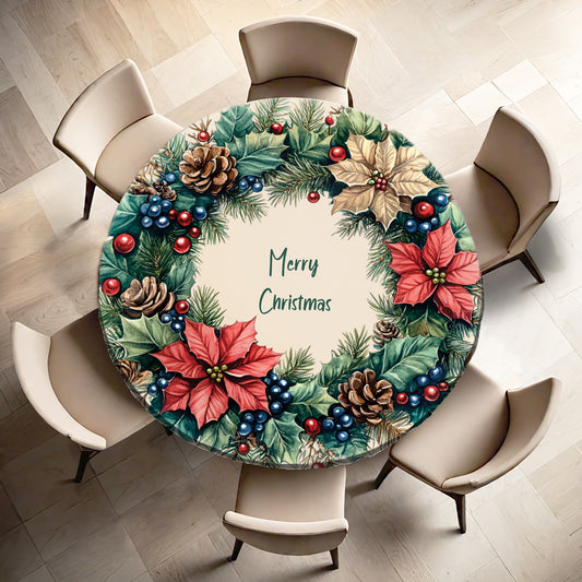 Christmas Wreath Round Tablecloth