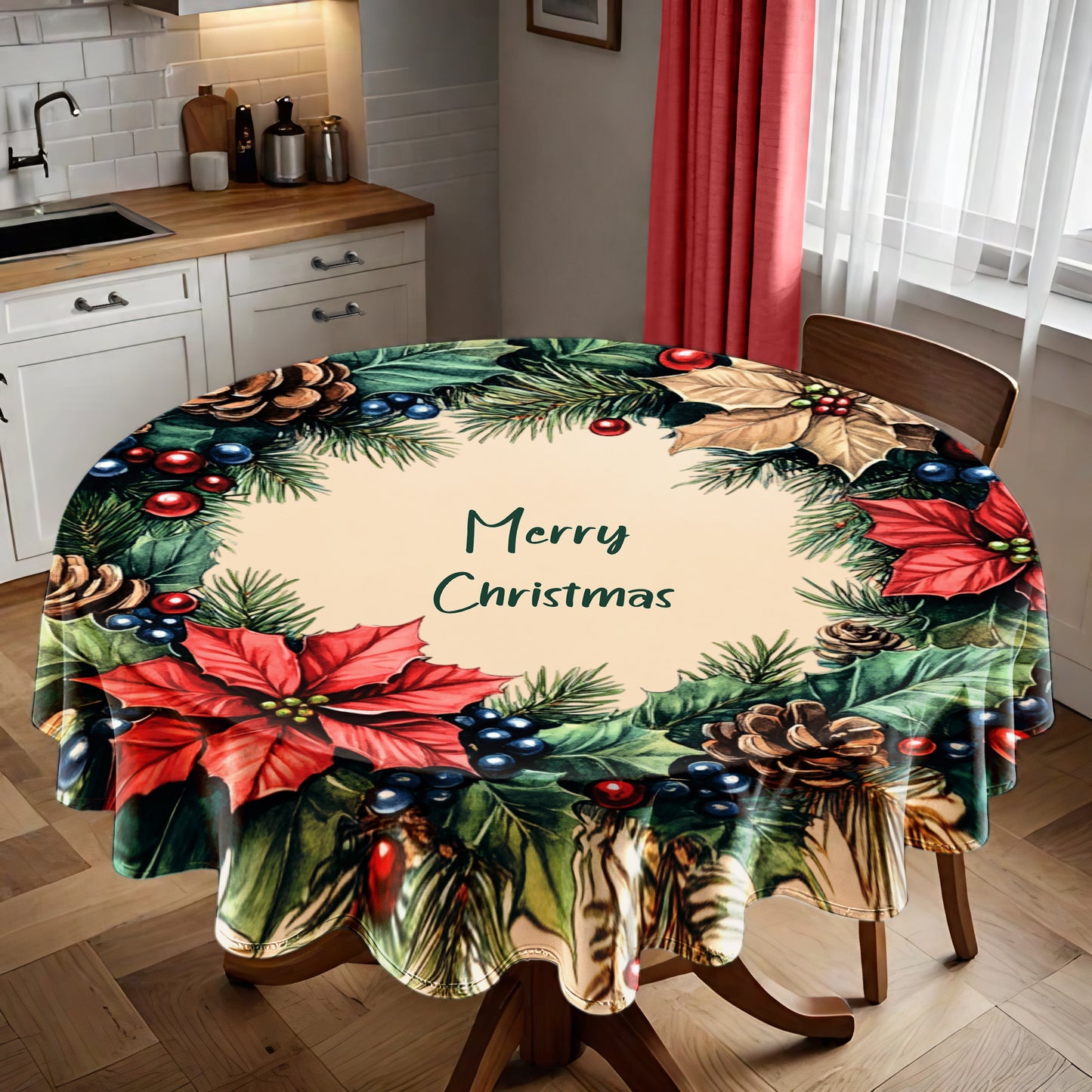 Christmas Wreath Round Tablecloth