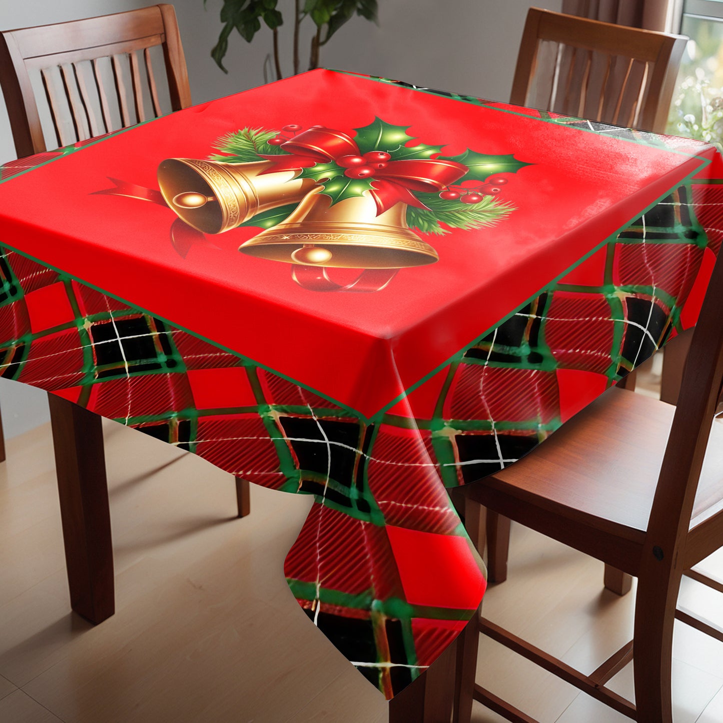 Christmas lumberjack Plated Pattern Bells Square Tablecloth