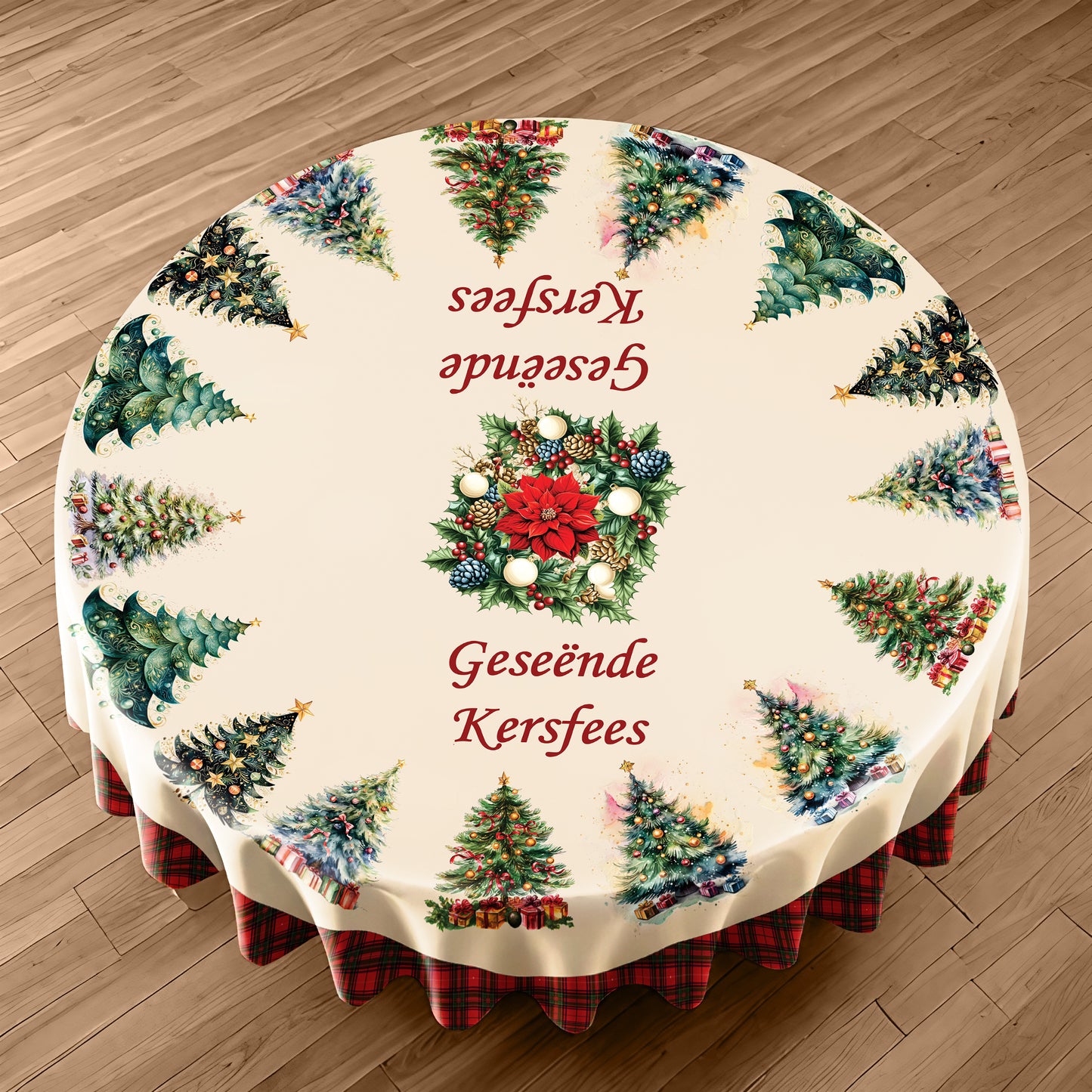Circle of Christmas Trees Round Tablecloth