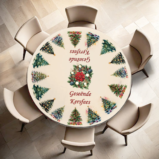 Circle of Christmas Trees Round Tablecloth