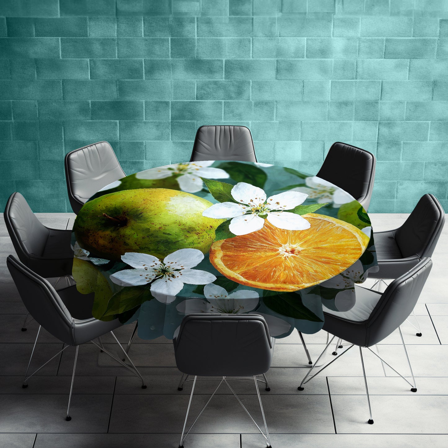 Citrus Bloom Burst Round Tablecloth by Wikus Schalkwyk
