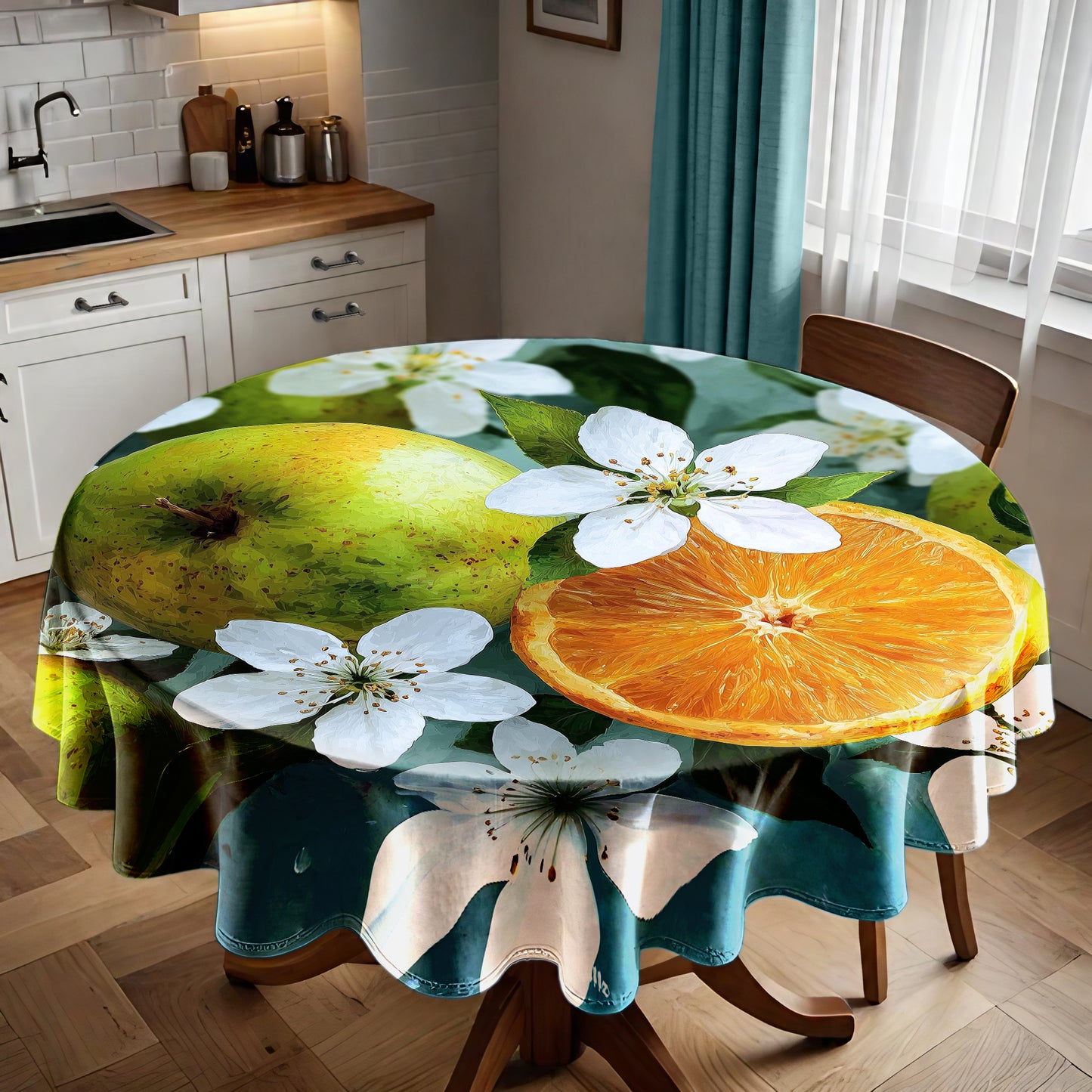 Citrus Bloom Burst Round Tablecloth by Wikus Schalkwyk