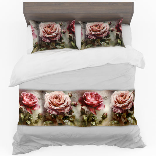 Classic Pink Roses Bed Runner and Optional Pillowcases