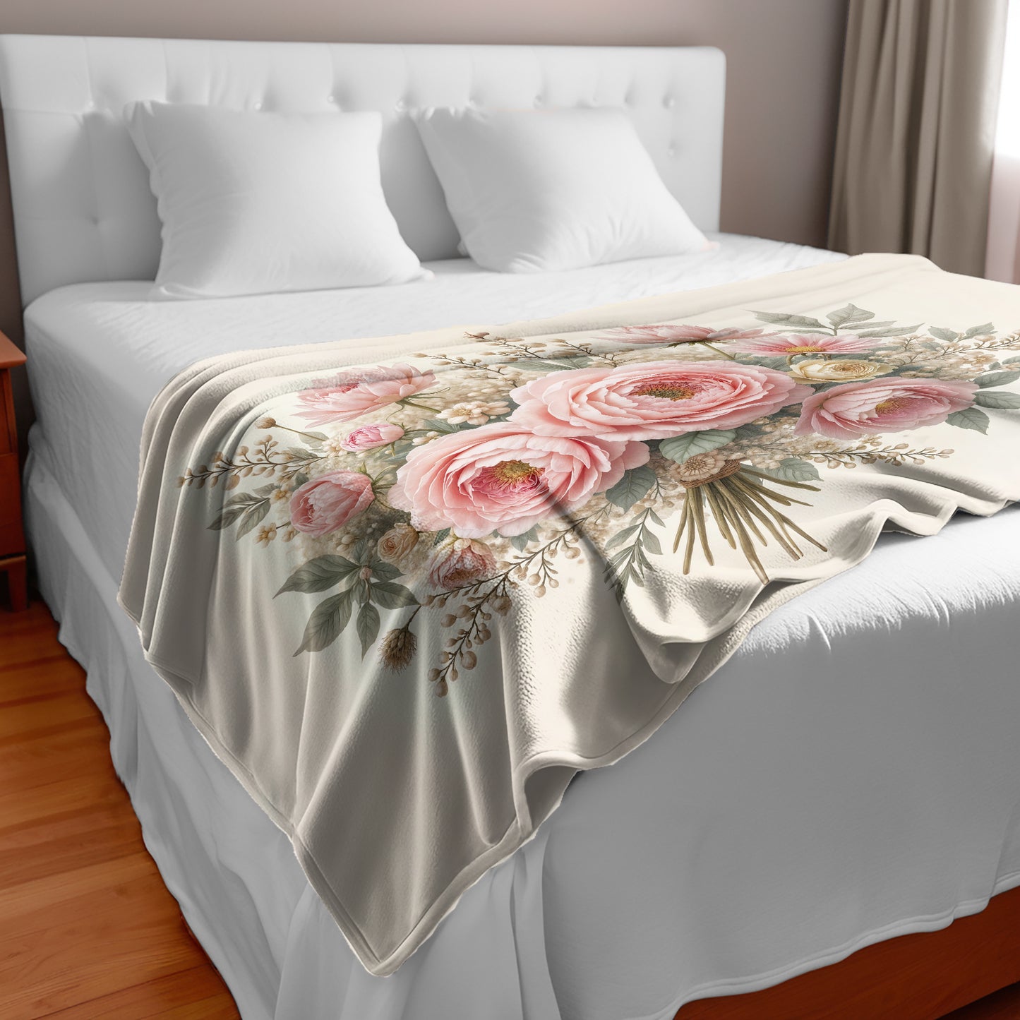 Classic Rich Cream Peony Bed Throw