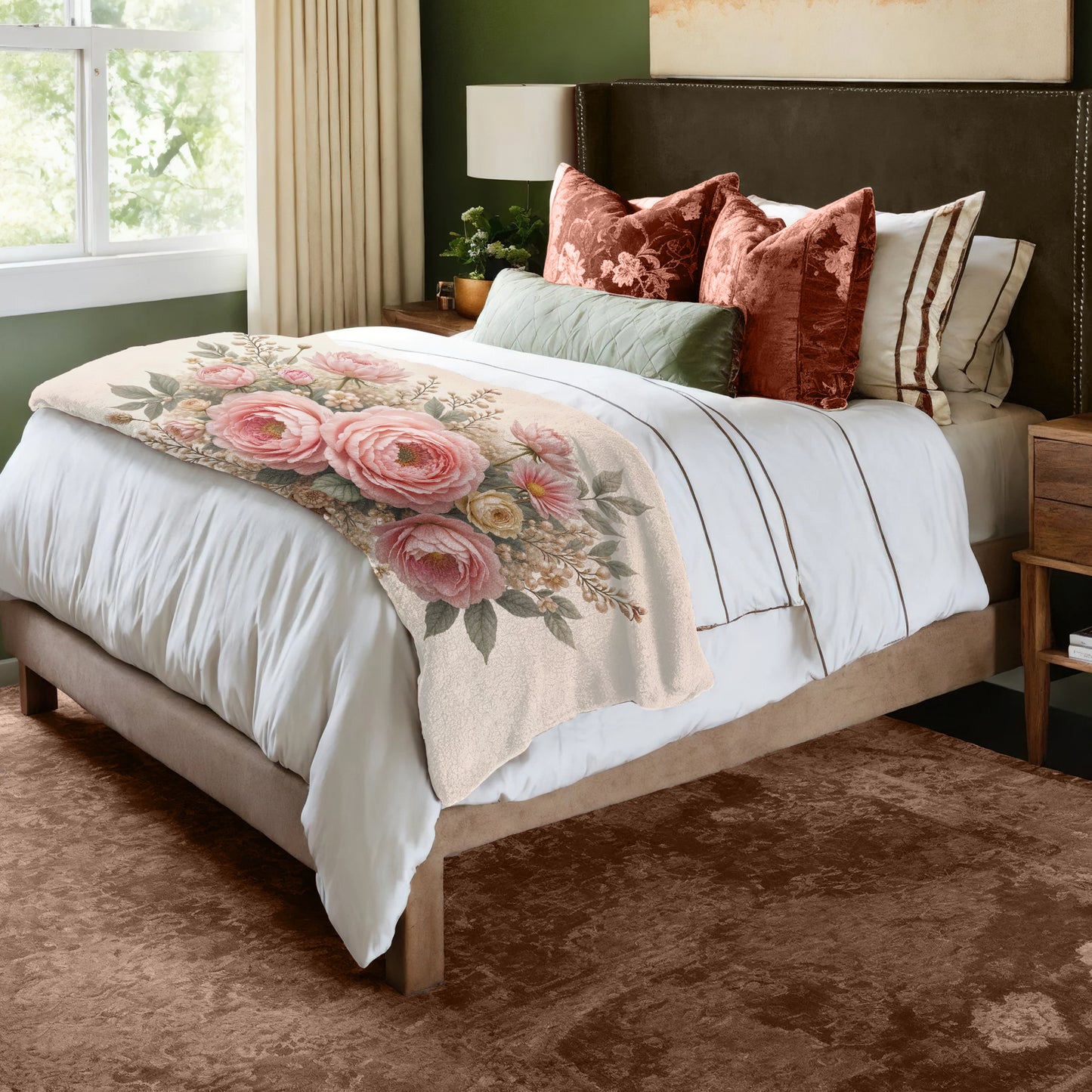 Classic Rich Cream Peony Bed Throw