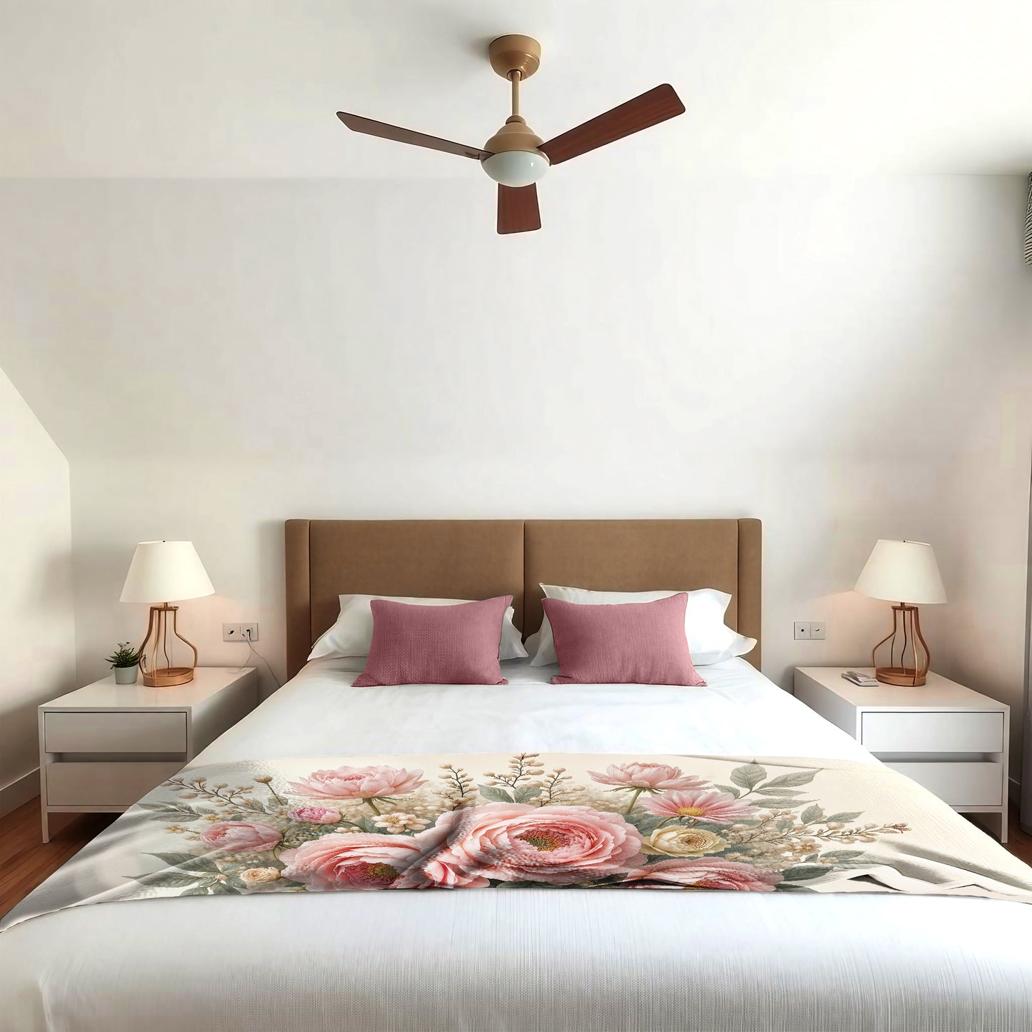 Classic Rich Cream Peony Bed Throw