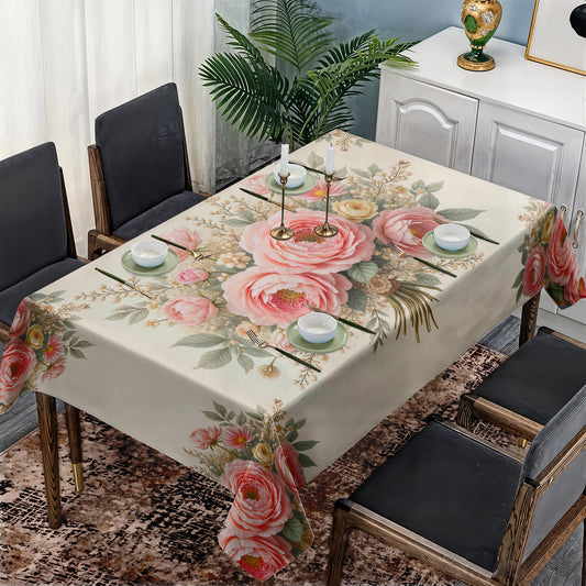 Classic Rich Cream Peony Rectangle Tablecloth (1)