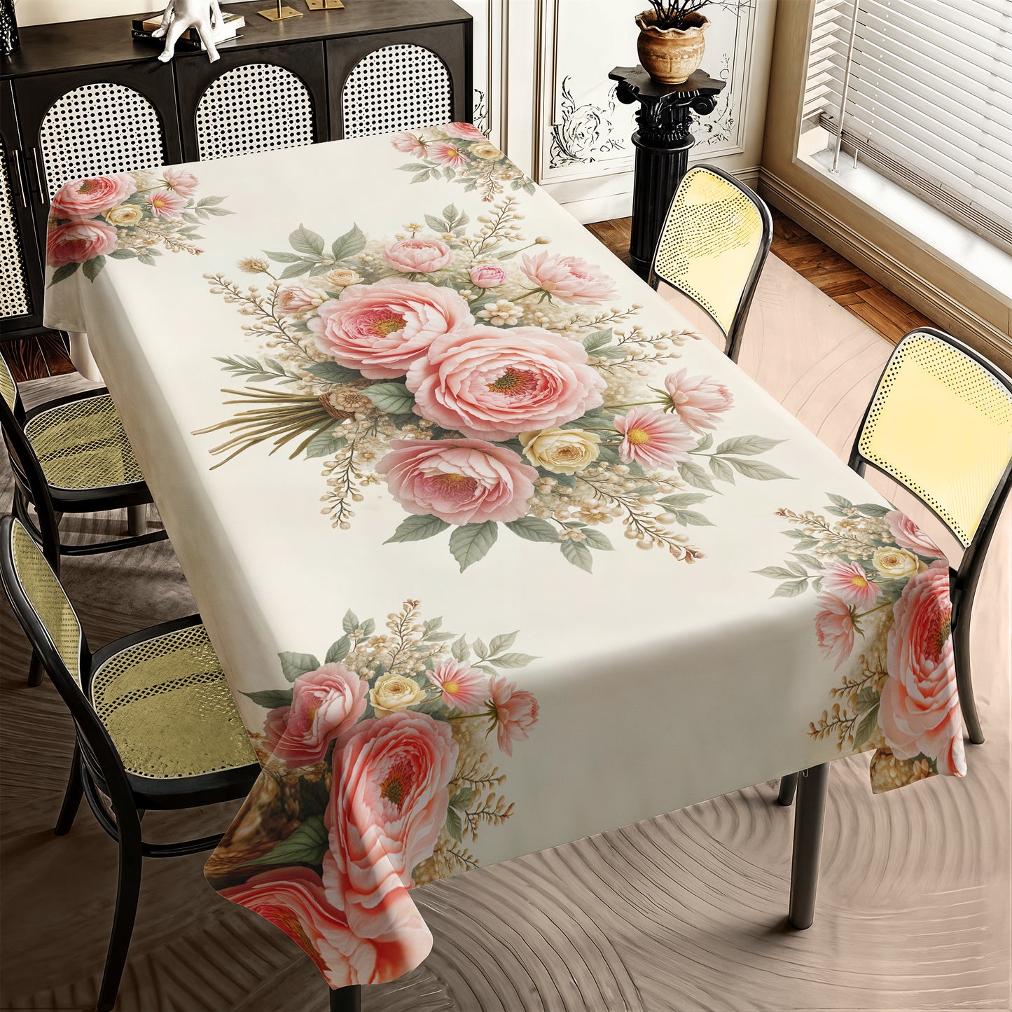 Classic Rich Cream Peony Rectangle Tablecloth (1)
