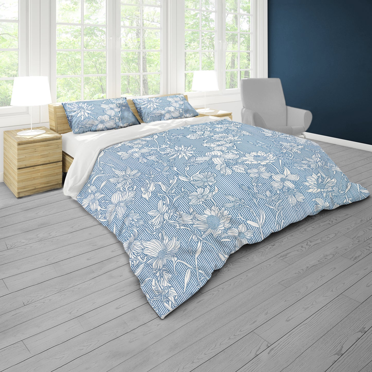 Classic White on Pale Blue Duvet Cover Set