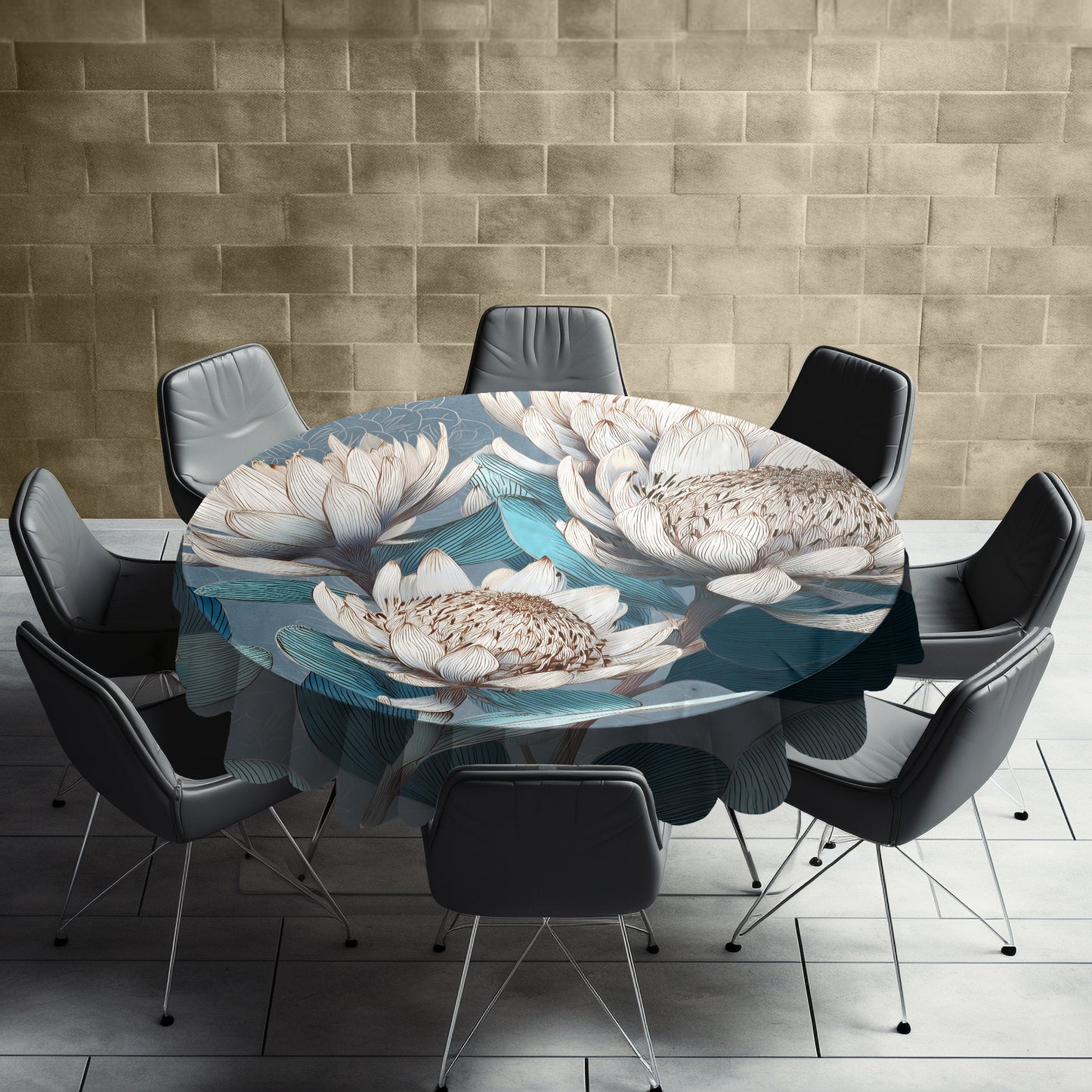 Coastal Protea Bloom Round Tablecloth by Wikus Schalkwyk