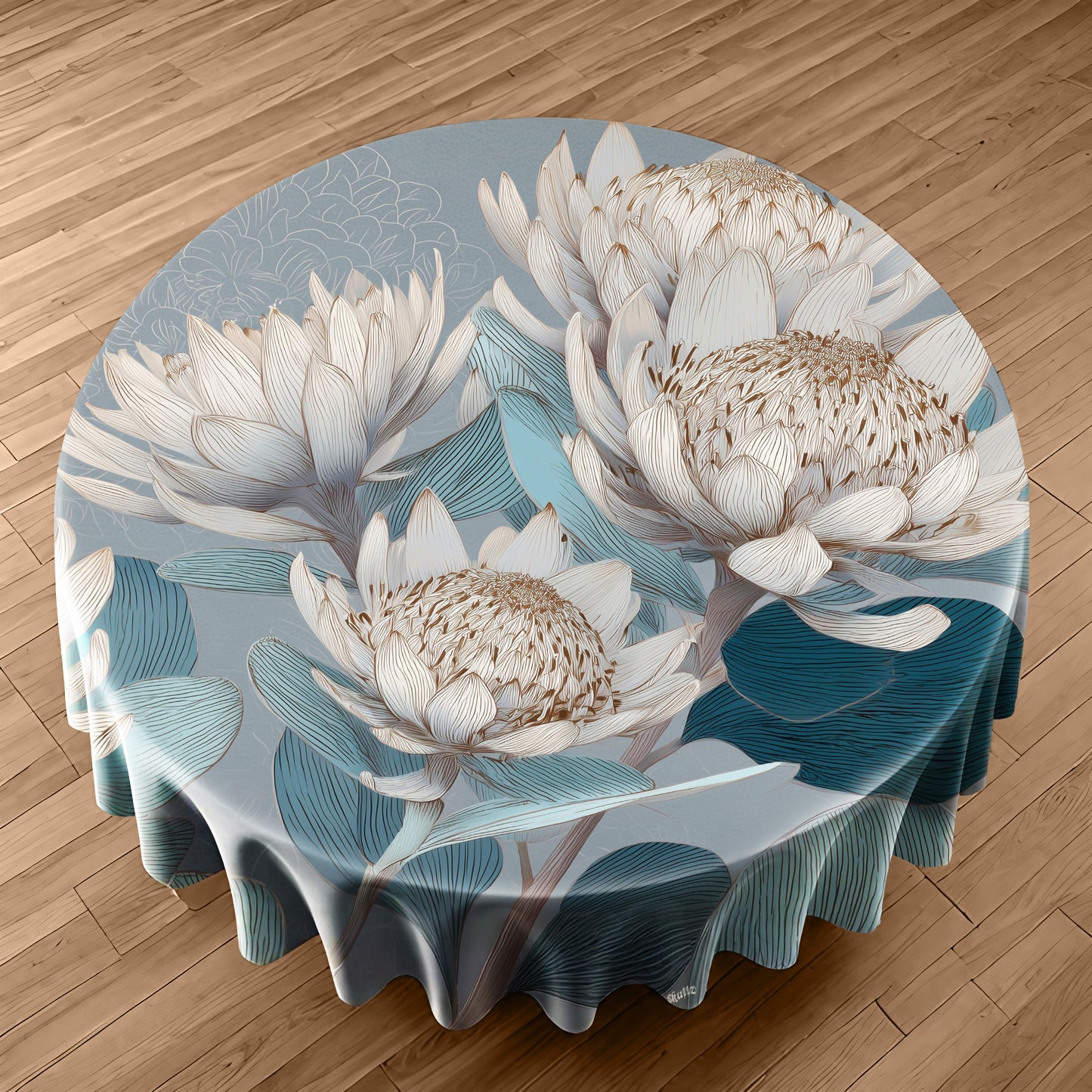Coastal Protea Bloom Round Tablecloth by Wikus Schalkwyk