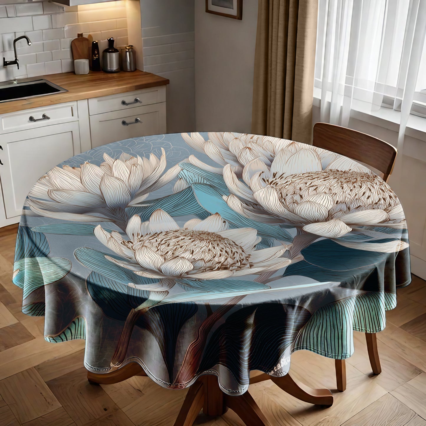 Coastal Protea Bloom Round Tablecloth by Wikus Schalkwyk