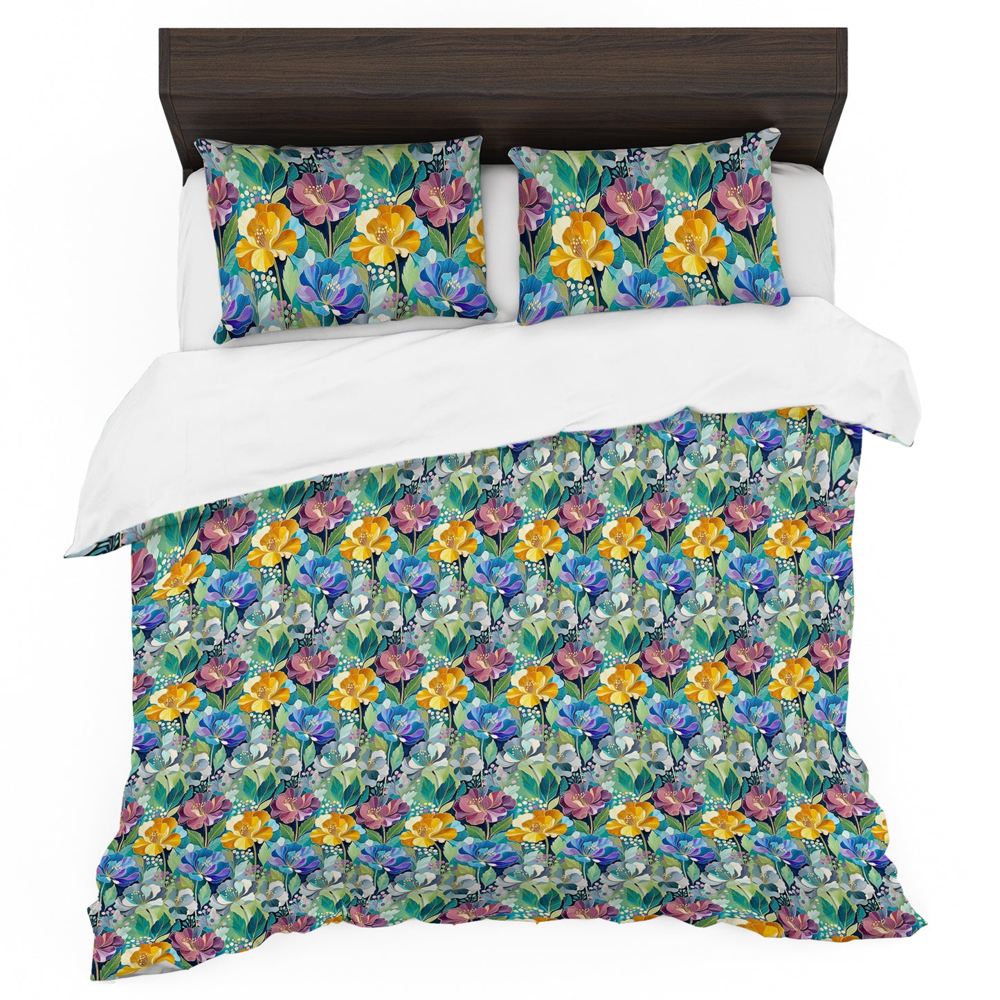 Cobalt & Amber Peonies Duvet Cover Set