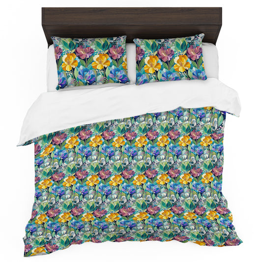 Cobalt & Amber Peonies Duvet Cover Set
