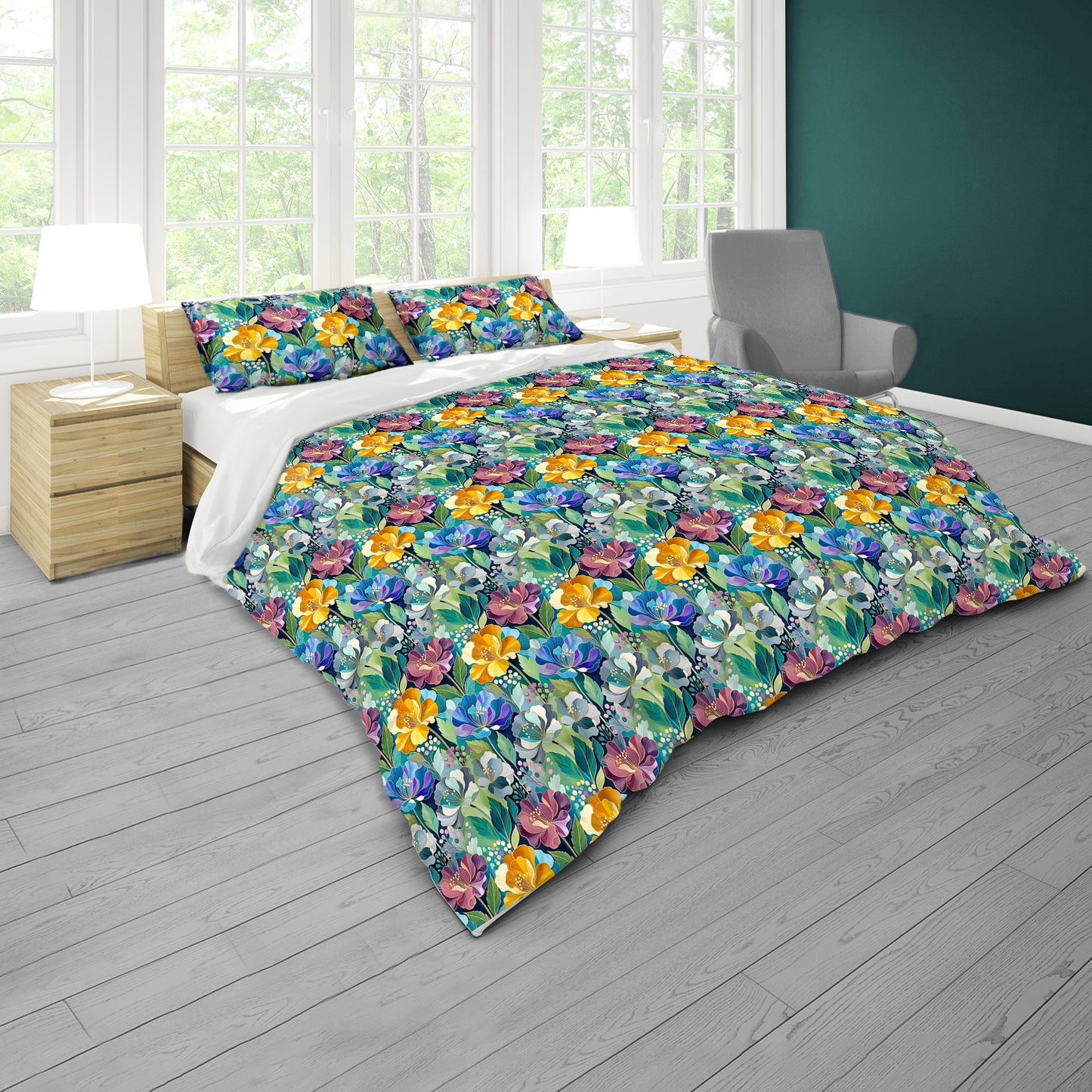 Cobalt & Amber Peonies Duvet Cover Set