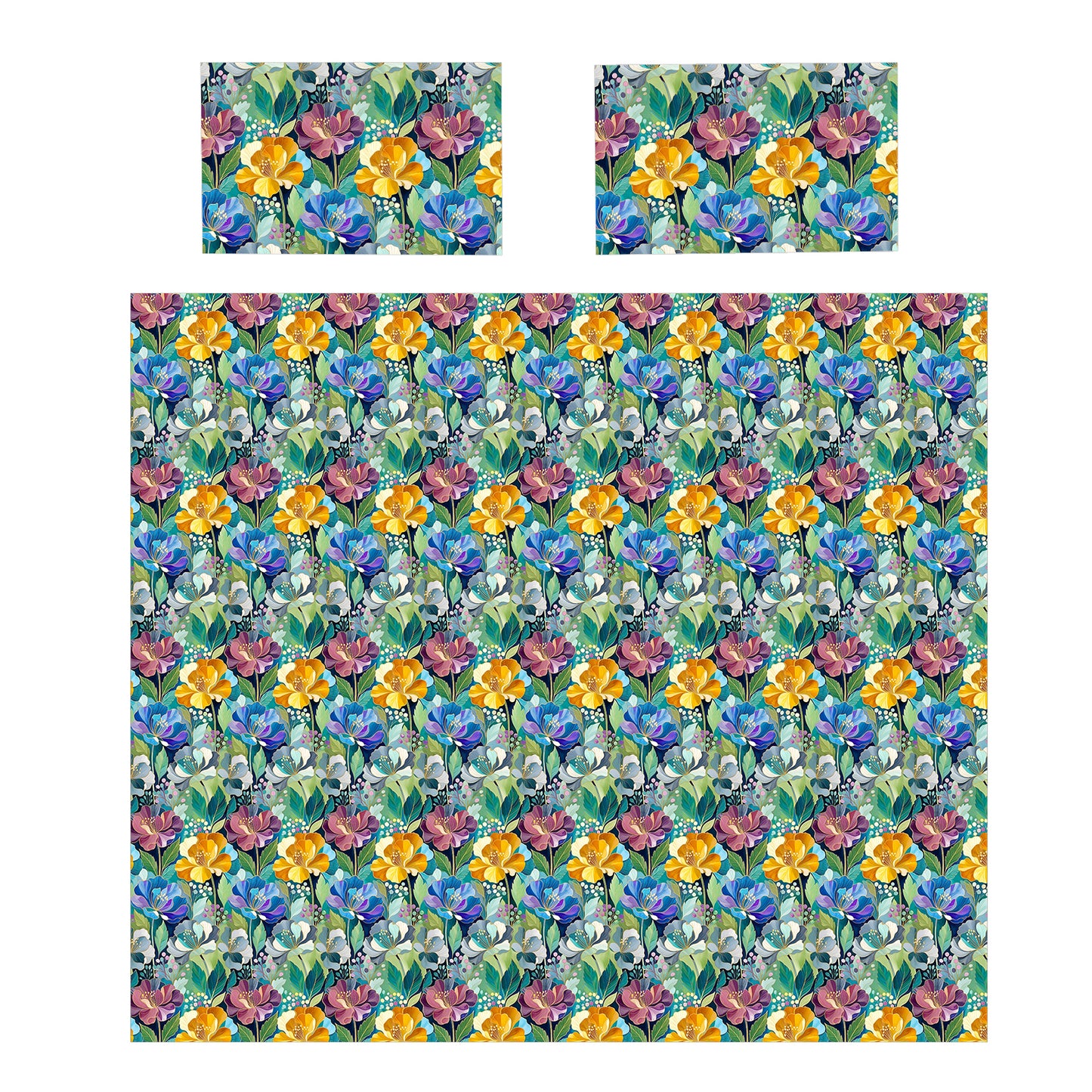 Cobalt & Amber Peonies Duvet Cover Set