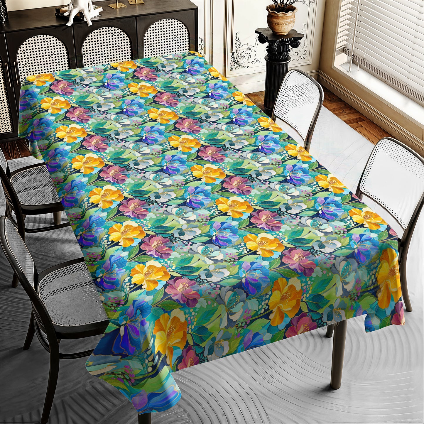 Cobalt & Amber Peonies Rectangle Tablecloth