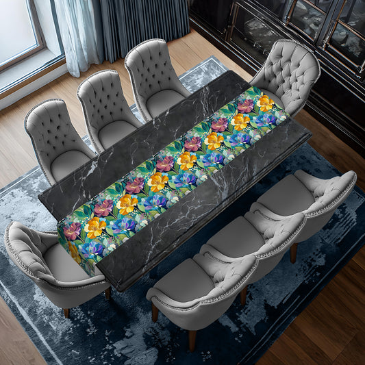 Cobalt & Amber Peonies Table Runner