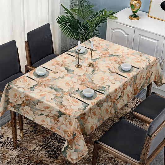 Coffee & Grey Tone Peonies Rectangle Tablecloth By Mark Van Vuuren