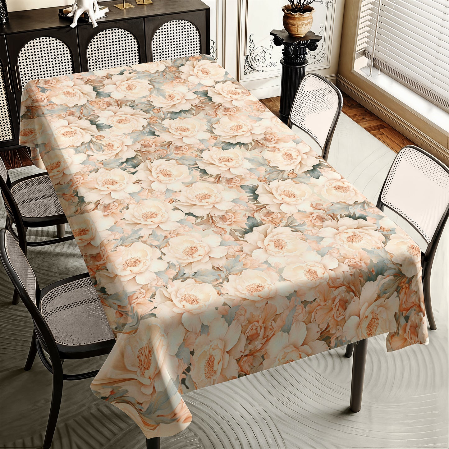 Coffee & Grey Tone Peonies Rectangle Tablecloth By Mark Van Vuuren