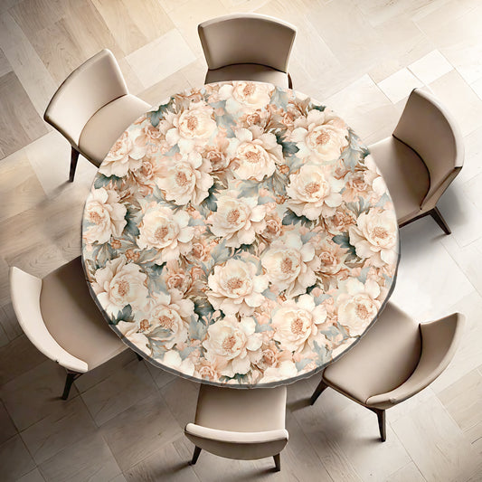Coffee & Grey Tone Peonies By Mark Van Vuuren Round Tablecloth