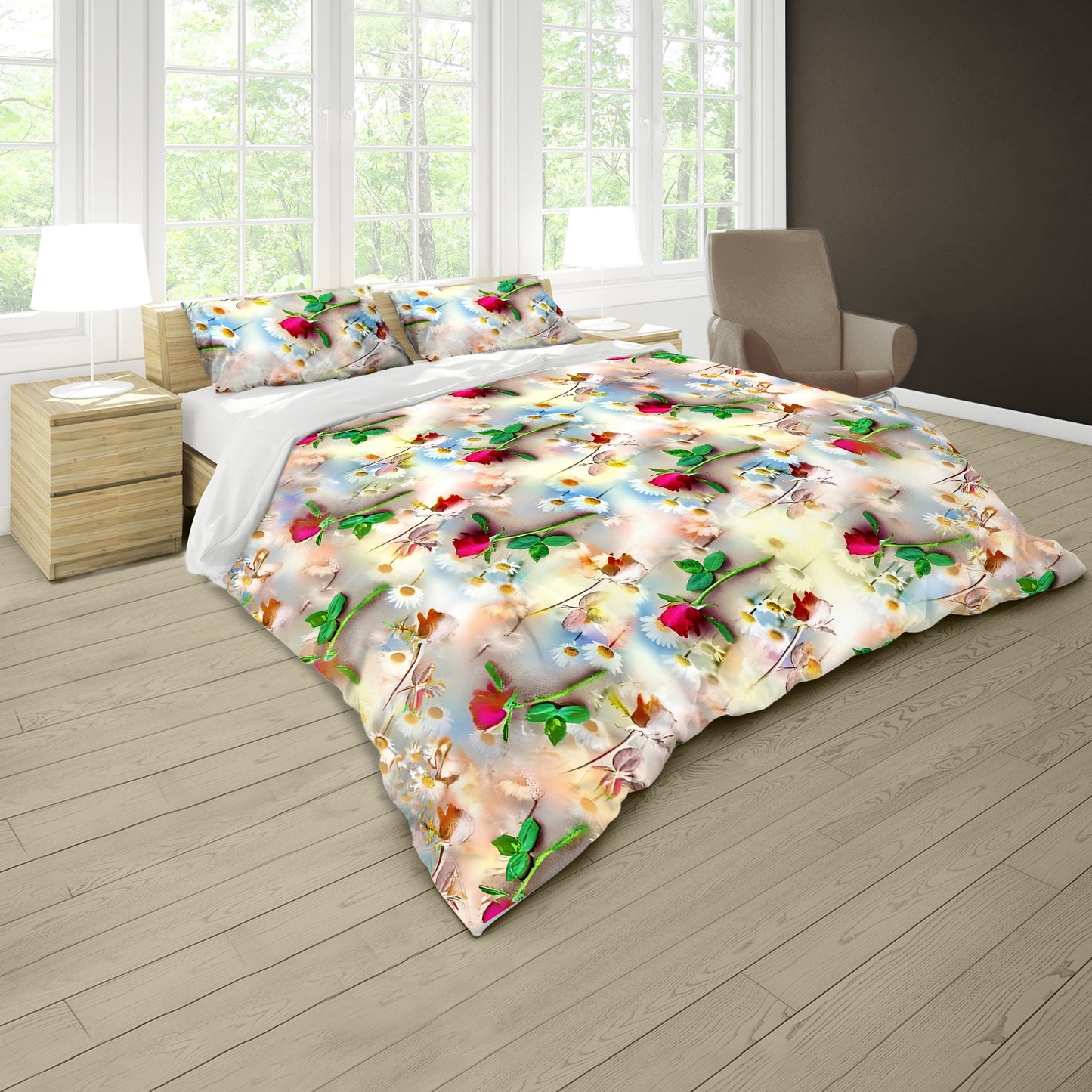 Colored Floral Flow Duvet Cover Set