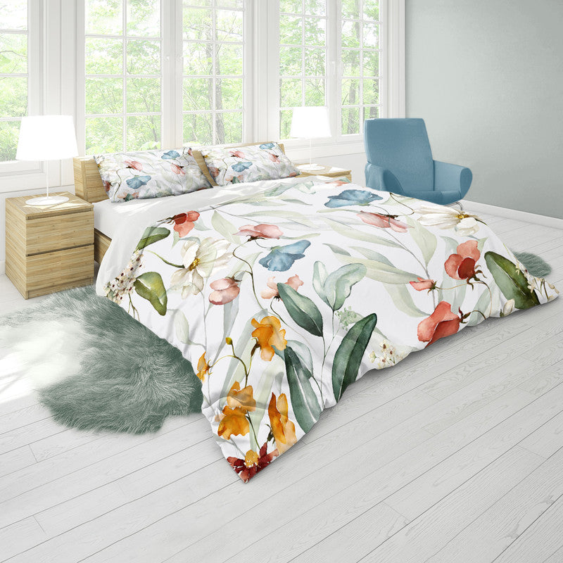 Colourful Water Painted Flowers on White Duvet Cover Set by Mark van Vuuren