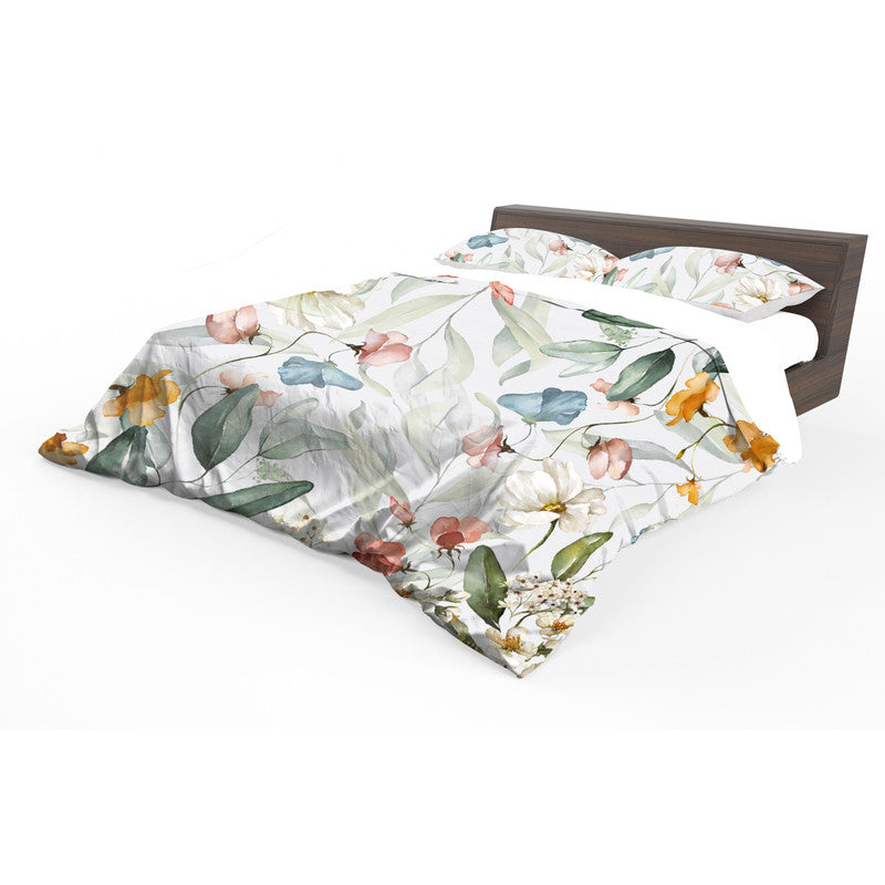 Colourful Water Painted Flowers on White Duvet Cover Set by Mark van Vuuren