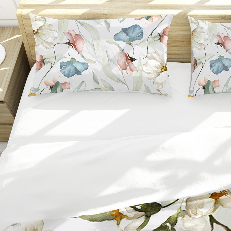 Colourful Water Painted Flowers on White Duvet Cover Set by Mark van Vuuren